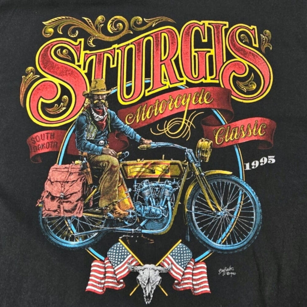 Vintage Sturgis South Dakota Classic 1995 Cowboy Moto Artwork size XL Made USA